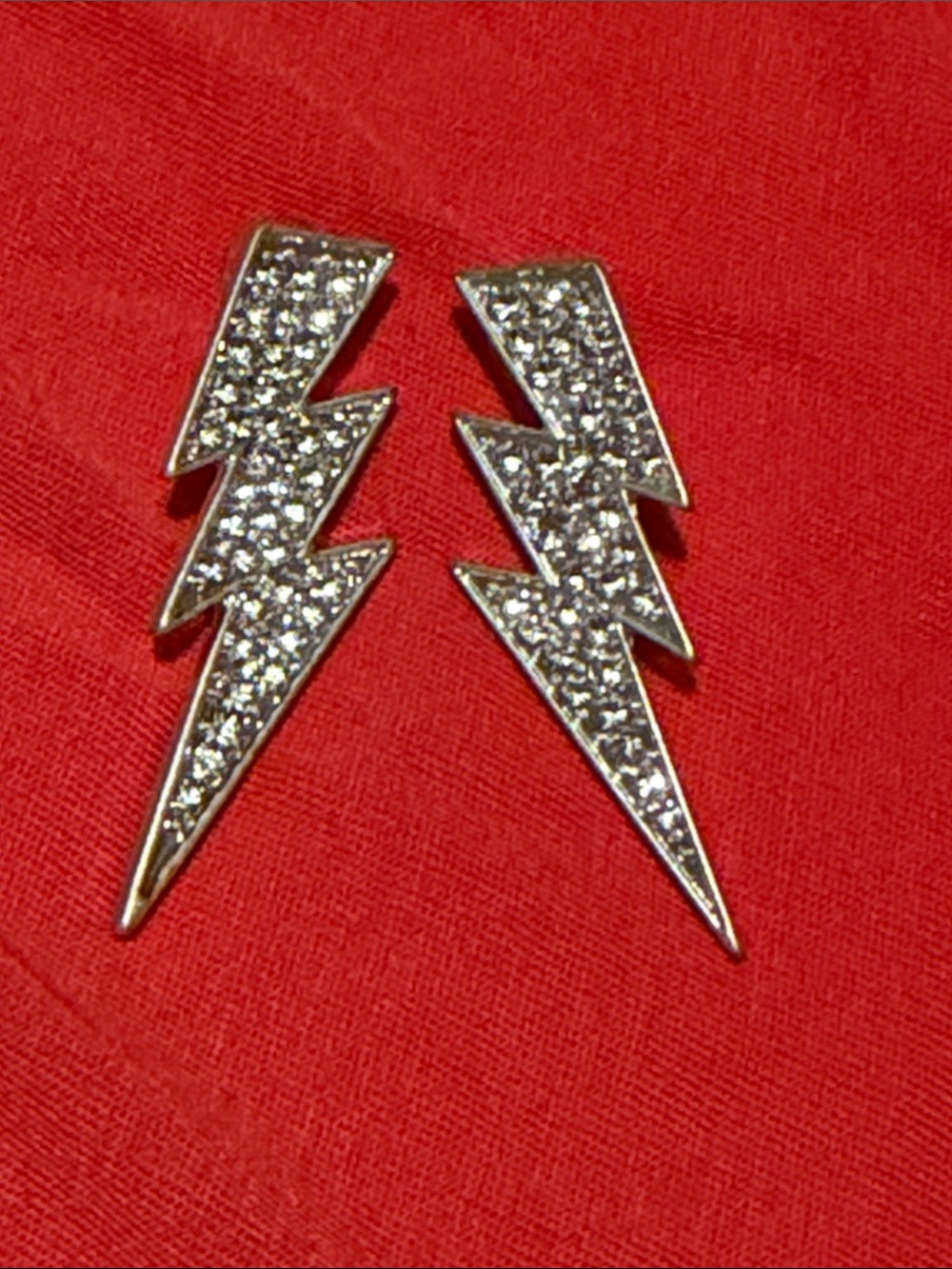 Faux rhinestone lightning bolt post earrings - EUC!